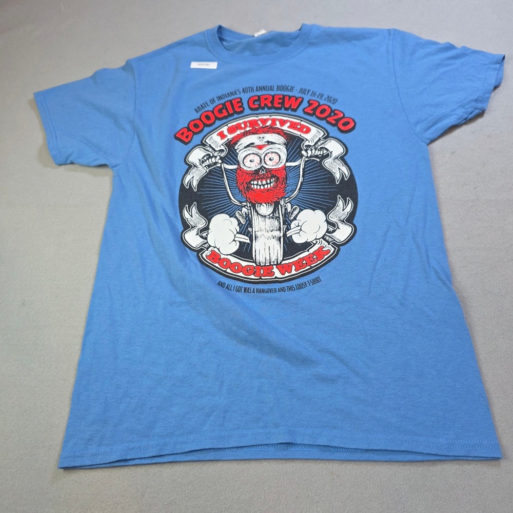 Jerzees Boogie Crew 2020 ABATE Indiana Biker T-Shirt Blue Mens Medium Graphic